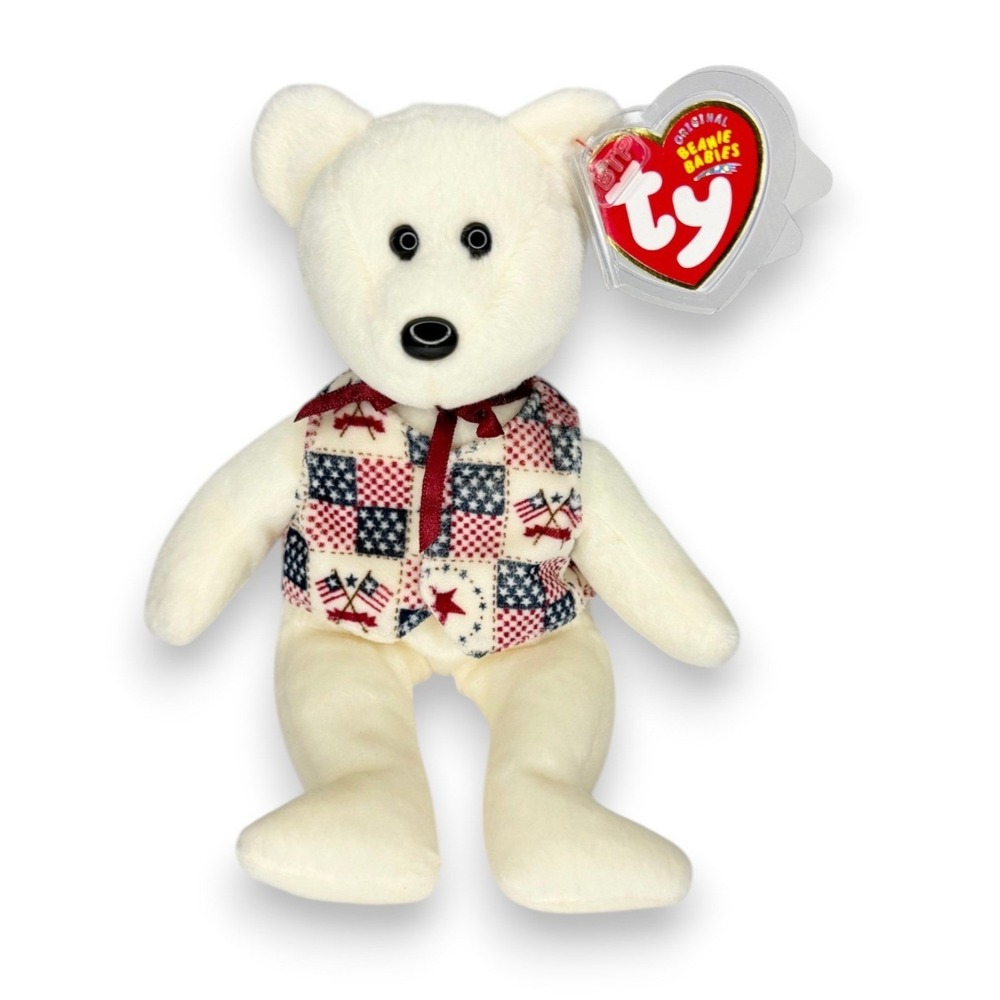 Libert-e the Bear | Americana Patchwork Bear | Mint Heart Tag TY Beanie Baby